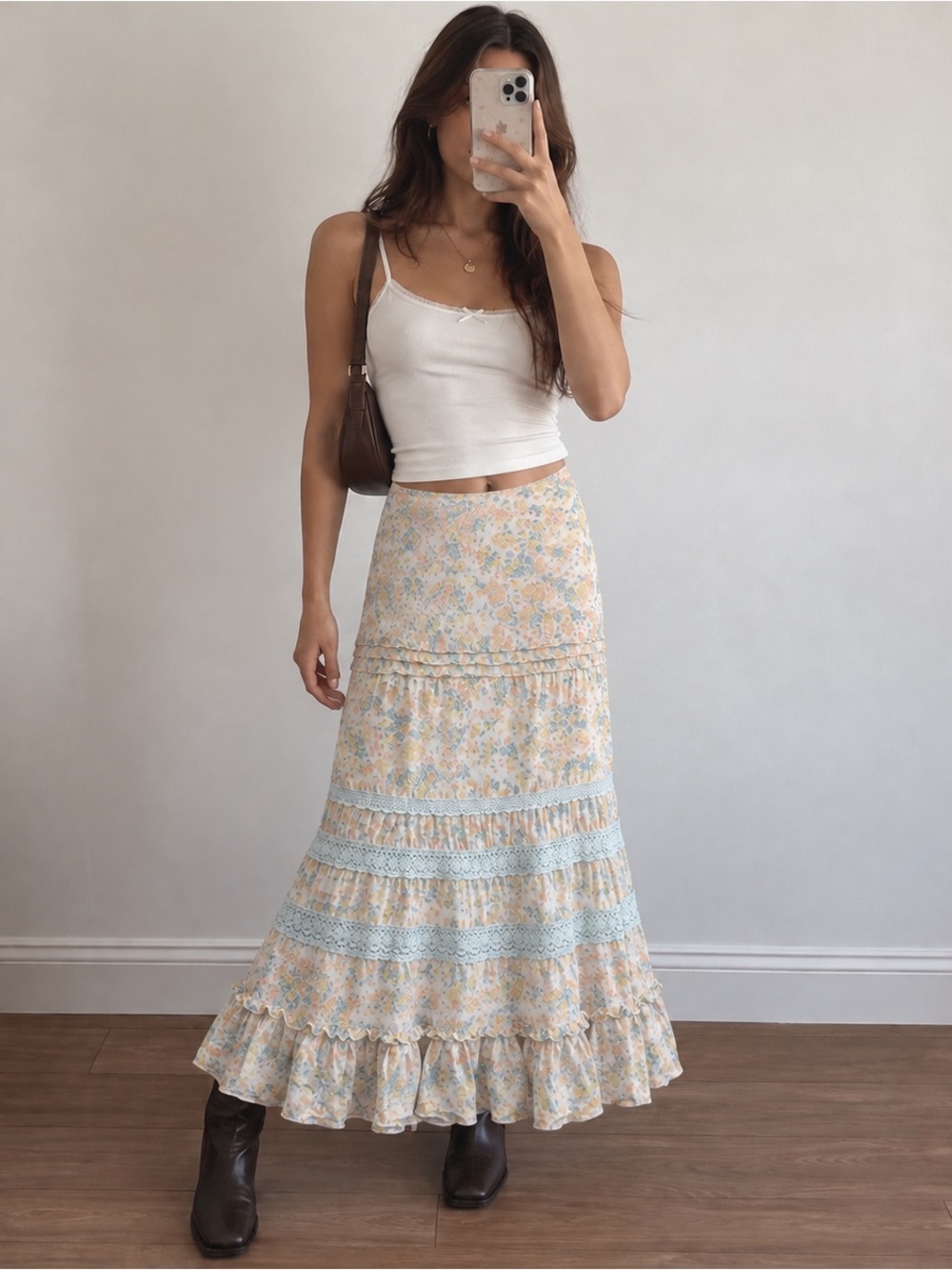 Kenzie‎ Y2K Floral Prairie Maxi Skirt Women 4 Cottagecore Pastel Fairy Coquette